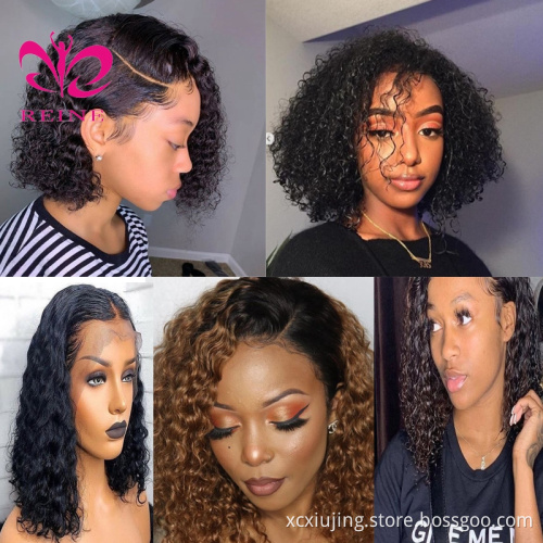 REINE  Curly Bob Lace Front Wigs For Women Kinky Curly Lace Front Wig 13*4 Lace Brazilian Curly Human Hair Wig